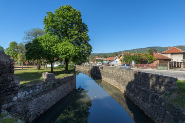 Fototapeta premium Amazing view of Nisava river passing through the town of Pirot, Republic of Serbia