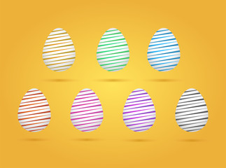 Set of realistic eggs on yellow background. Easter collection. Vector illustration.