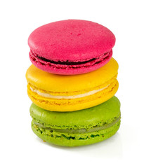 delicious multicolored macaroons isolated on white