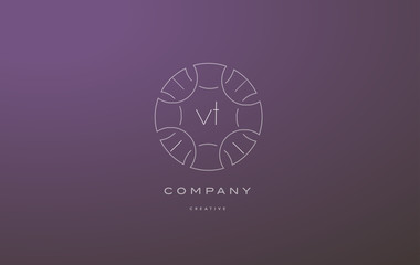 vt v t monogram floral line art flower letter company logo icon design