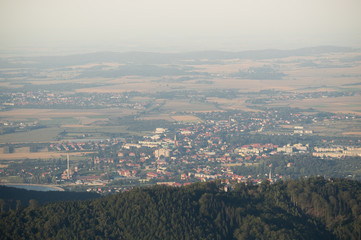 The view from the observation tower of .the city in the valley.