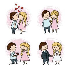 Cartoon set of couple in love.