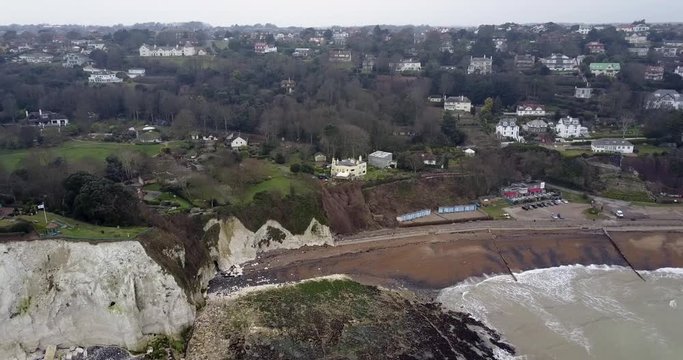 Aerial view of beach in Dover with White Cliffs