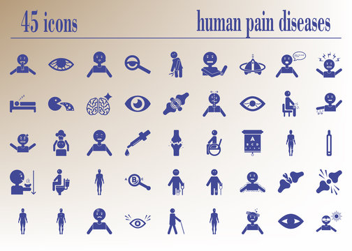 body pain and general illness symptoms in human icon set