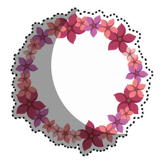 sticker colorful circular border with flowers vector illustration