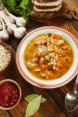 Rassolnik with chicken giblets