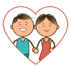 color silhouette with couple in heart shape vector illustration