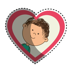 sticker color silhouette with him in heart frame vector illustration