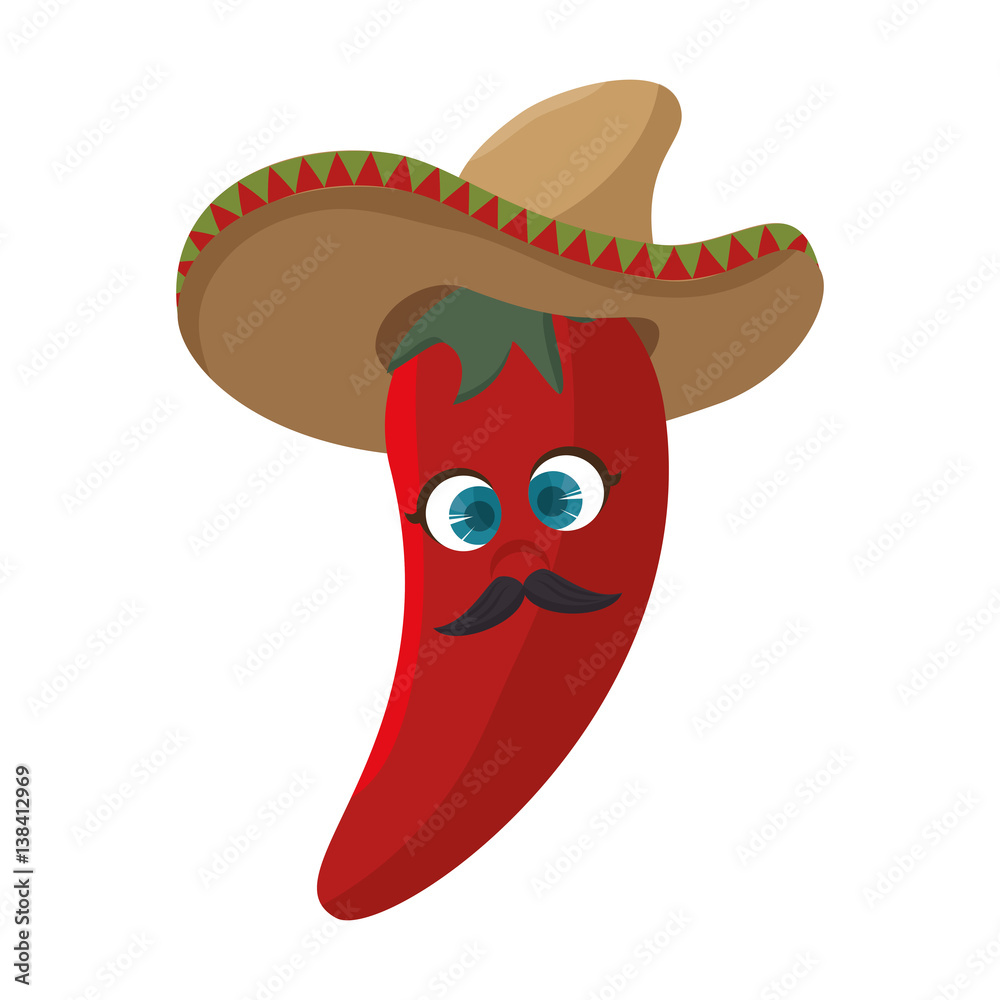 Canvas Prints cartoon red hot chili pepper with mexican hat vector illustration