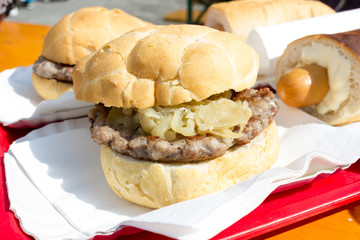 Sausage and onion sandwich