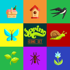 Flat Spring Icons Set.