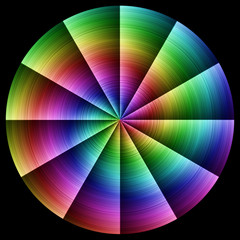 Abstract circle filled with anti clockwise spiral spectrum colored thin threads giving effect of hand fan