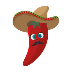 cartoon red hot chili pepper with mexican hat vector illustration