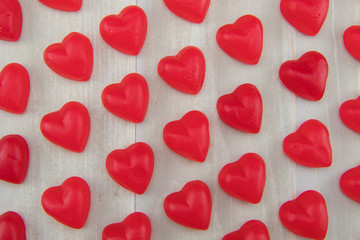 Angle Tight View Lines of Gummy Hearts