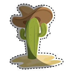 sticker animated sketch cactus with mexican hat in desert vector illustration