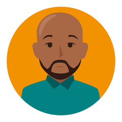orange sphere of half body brunette bald man with beard vector illustration