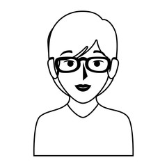 silhouette of half body woman with short hair and glasses vector illustration