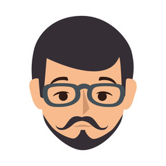 colorful silhouette front view man with moustache and glasses vector illustration
