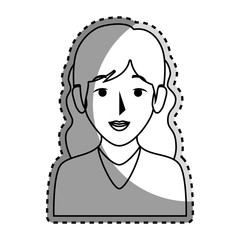 sticker silhouette half body woman with wavy hair vector illustration