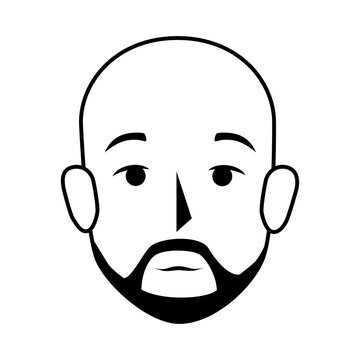 silhouette front view bald man with moustache vector illustration