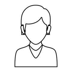 contour faceless half body woman with straight short hair vector illustration