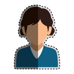 sticker colorful silhouette faceless half body woman with blue t-shirt vector illustration