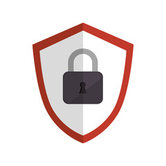 color silhouette emblem of shield with padlock vector illustration