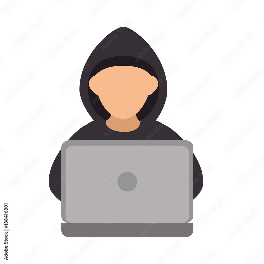 Canvas Prints color silhouette with hacker faceless and laptop vector illustration