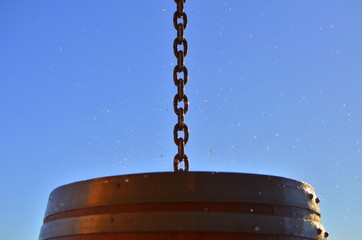 Rain barrel with water droplets