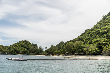 Beach and pier on Koh Mae Ko Island Ang Thong National Marine Park Thailand