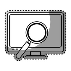 monochrome contour sticker with lcd monitor and virus scanning vector illustration