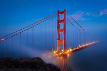 Golden Gate & Night Lights - obrazy, fototapety, plakaty