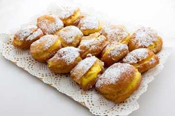 Handmade krapfen filled with pastry cream