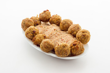Fried meat meatballs in oil