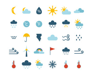 Set of climate forecast weather icons vector.