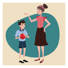 mother and son vintage background vector illustration eps 10