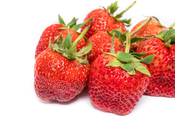 Closeup of red berry strawberry isolated on white background