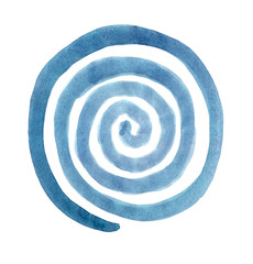 Fototapeta premium Spiral in a circle drawn by the brush painted turquoise paint. Radial rotation snail. Circular coil ornament. 