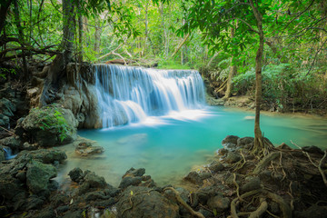 Fototapeta na wymiar Waterfall in the forest at Huay Mae Kamin waterfall National Park, Thailand