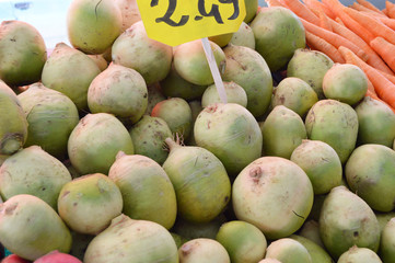 Organic and healthy radish and turnip pictures on greengrocery


