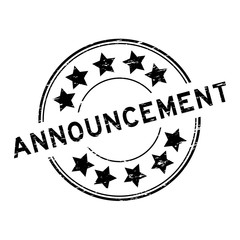 Grunge black announcement with star icon round rubber seal stamp