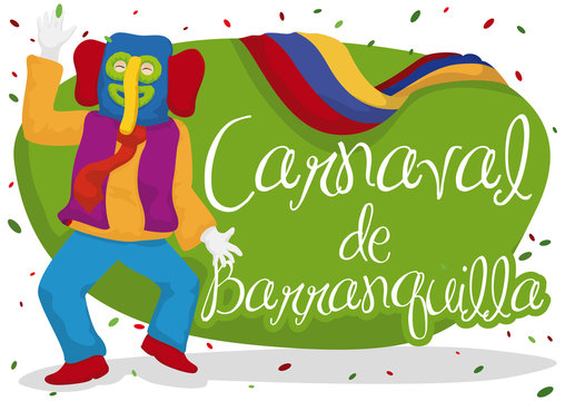 Festive Colombian Marimonda for Barranquilla's Carnival Celebration, Vector Illustration