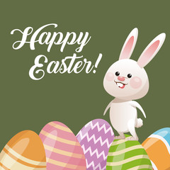 happy easter card rabbit with egg decoration vector illustration eps 10