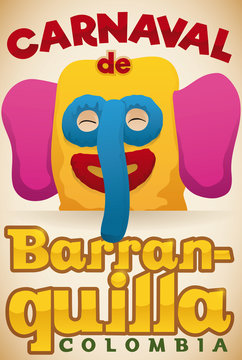 Colorful Promotional Poster with Festive Marimonda Head for Barranquilla's Carnival, Vector Illustration