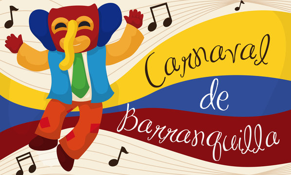 Joyous Marimonda Listening Traditional Music in Barranquilla's Carnival, Vector Illustration