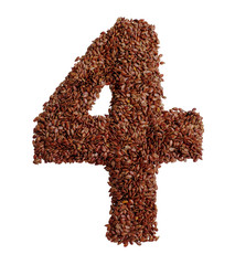 Number 4 made with Linseed also known as flaxseed isolated on white background