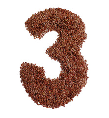 Number 3 made with Linseed also known as flaxseed isolated on white background
