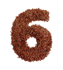 Number 6 made with Linseed also known as flaxseed isolated on white background