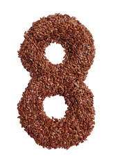 Number 8 made with Linseed also known as flaxseed isolated on white background