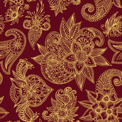 Henna mehndi flower template vector seamless pattern